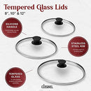 CUISINEL GLASS LIDS SET 8"+10"+12" (20.32cm+25.4cm+30.48cm) - BLACK - Like New