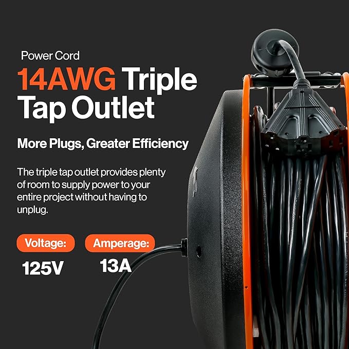 SuperHandy Extension Cord Reel 14AWGx100' 3C Triple Tap GUR058 - Orange/Black - Like New