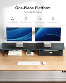 HUANUO LARGE DUAL MONITOR STAND DRAWER WOOD MONITOR STAND RISER HNMS17B - BLACK - Like New