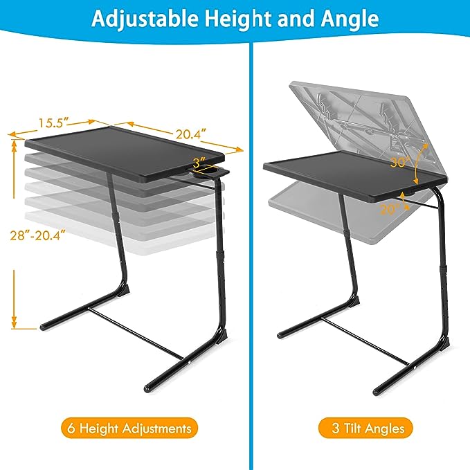 LORYERGO TV Tray - TV Table Folding Table Trays w/6 Height 3 Tilt Angle - BLACK Like New