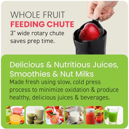 ELITE GOURMET WHOLE FRUIT 3” FEEDING CHUTE SLOW JUICER EJX017 - BLACK - Like New