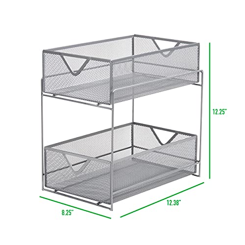 MIND READER NETWORK COLLECTION 2-TIER METAL MESH SLIDING BASKET STORAGE - SILVER - Like New