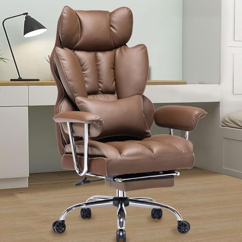 EFOMAO DESK OFFICE CHAIR 400LBS BIG AND TALL OFFICE CHAIR PU LEATHER - BROWN - Like New