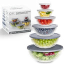 COOK WITH COLOR 12 Pc Glass Mixing Bowl Set with Lids YFGSAL12-GRY - Grey - Like New