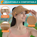 SUN CUBE WOMEN SUN VISOR HAT STRAW BEACH HAT WIDE BRIM UV PROTECTION BROWN - Like New