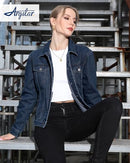 ARGSTAR DENIM JACKET FOR WOMEN BUTTON UP LONG SLEEVE WITH POCKETS WOMEN L - Brand New