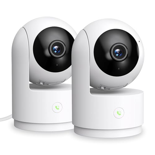 HARYMOR INDOOR SECURITY CAMERA, 2K, 360, 2.4GHz Baby/Dog/Elder, 2-Pack - White Like New