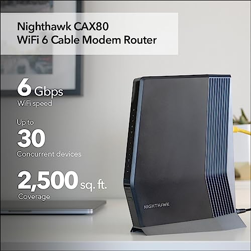 NETGEAR NIGHTHAWK CABLE MODEM AND WIFI 6 ROUTER COMBO CAX80 - BLACK - Like New