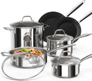 CIWETE Stainless Steel Pots and Pans Set 10 Pieces HI04COOKSET10PS01 - Silver - Like New