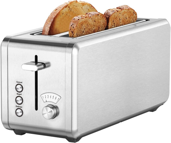 WHALL Long Slot Toaster 4 Slice Brushed Stainless Steel Toaster, 7 Toast Setting Like New