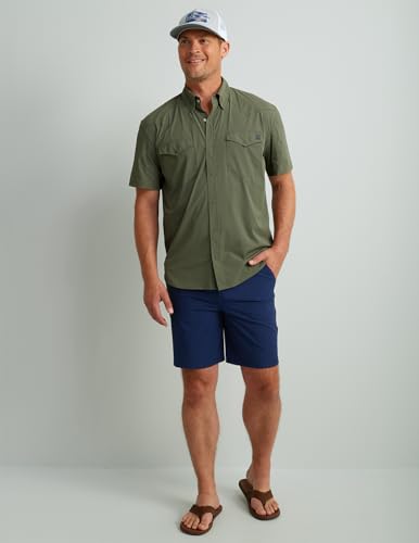 HUK DIAMOND BACK SOLID SHORT SLEEVE BUTTON M- Moss - Brand New