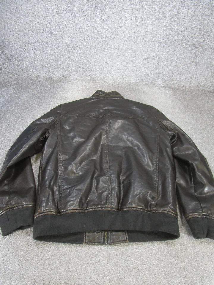 LEVI'S JACKET MENS FAUX LEATHER SHERPA LINED MOTO - SIZE: MEN M - BROWN - Like New