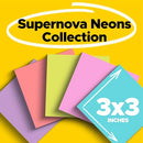 Post-it Super Sticky Notes, 3" x 3", Supernova Neons, 24 Pads, 70 Sheets - Brand New
