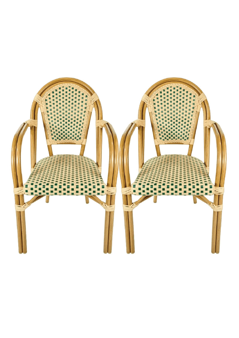 French Bistro Patio/Indoor Dining Chair 2 Pack, Beig/Green, CHIVARI - 2 CHAIRS - Like New