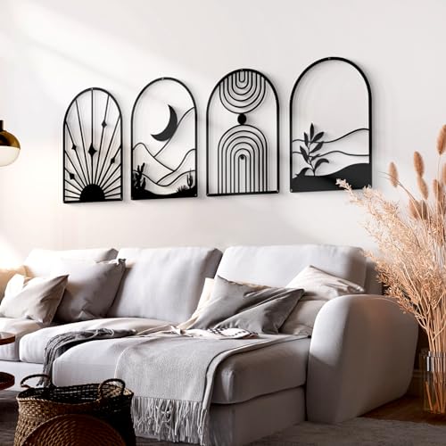 Glamativity 4 Pack Black Metal Wall Art, 3D Textured (MD007-1 SHO-Black Boho) - Like New