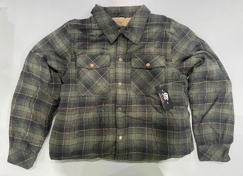 RUDOLPH MEN'S FLANNEL SHERPA-LINED SHIRT JACKET - SIZE: MEN XL - OLIVE/BLACK - Brand New