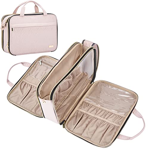 NISHEL TRAVEL MAKEUP BAG STAND UP PORTABLE COSMETIC ORGANIZER - PINK - Brand New