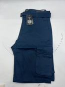 BLUE ICE MEN'S SLIM FIT STRETCH BELTED CARGO SHORTS - SIZE: MEN 34 - NAVY - Brand New