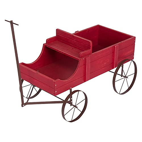 SHINE COMPANY DECORATIVE WAGON GARDEN PLANTER WOODEN WAGON YARD - RED - Like New