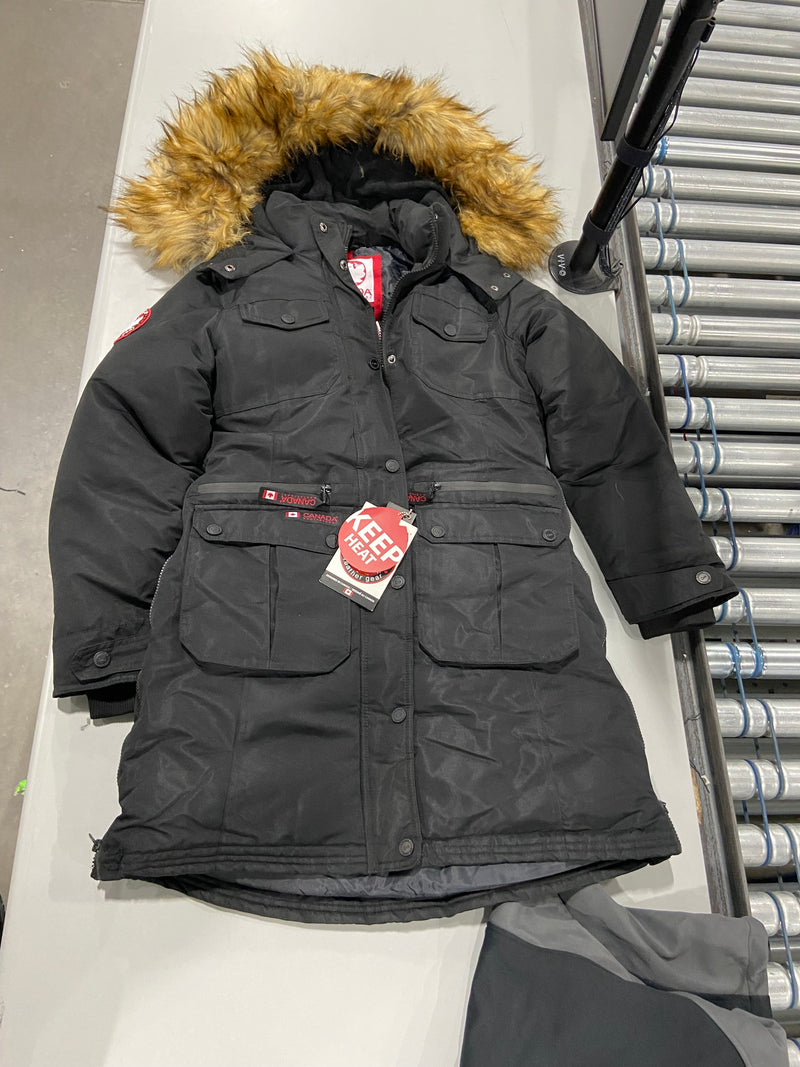 OLCW743 CANADA WEATHER GEAR WOMEN'S PARKA WITH FAUX FUR TRIM HOODED BLACK SMALL - Brand New