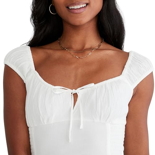 AEROPOSTALE WOMEN'S SMOCKED WAIST SHORT SLEEVE MINI DRESS MEDIUM WHITE - Brand New
