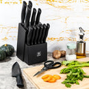 NULAS 15-PIECE KITCHEN KNIFE BLOCK SET WITH BUILT-IN SHARPENER - BLACK - Like New