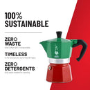 BIALETTI MOKA EXPRESS POT 6 CUPS (9 OZ), ALUMINIUM COLORED, SILVER RED/GREEN - Like New