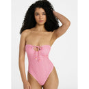 NO BOUNDARIES SPORTY GEO KEYHOLE SURF PINK SIZE SMALL 4-6 SWIMSUIT - SURF PINK - Brand New