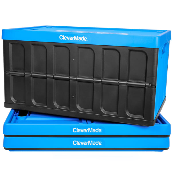 CLEVERMADE COLLAPSIBLE STORAGE BIN (WITH LID), 3PK 46L (12 GAL) - NEPTUNE BLUE - Like New