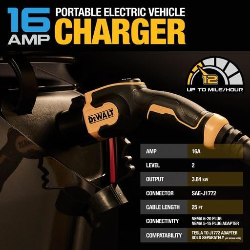 DEWALT Portable Electric Vehicle Level 2 EV Charger up to 16 Amps 120-240V Like New