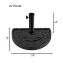 PURE GARDEN 50-146 20 POUND BASE 20 POUND HALF ROUND PATIO UMBRELLA - BLACK - Like New