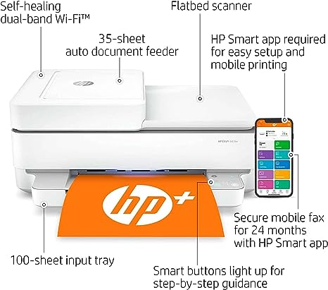HP Envy All-in-One Wireless Color Inkjet Printer Print Copy Scan 6458e - White - Like New