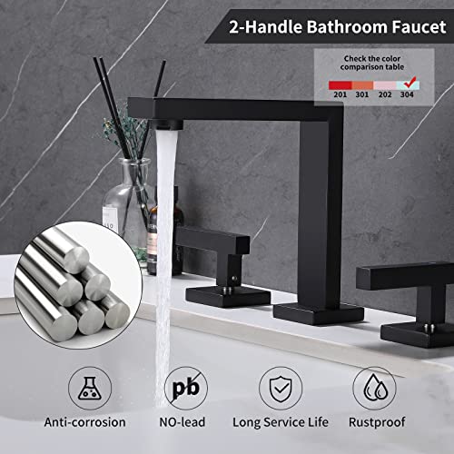 TAUCENT SINK FAUCET 3 HOLY MODERN 8 INCH BATH VANITY FAUCET 2 HANDLE - BLACK - Like New