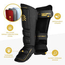 Sanabul Gold Strike Pro Kickboxing MMA Shin Guards - Black/Gold X-Large - Brand New