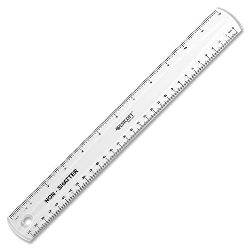 WESTCOTT ENGLISH AND METRIC SHATTERPROOF RULER, 12" - CLEAR - Brand New