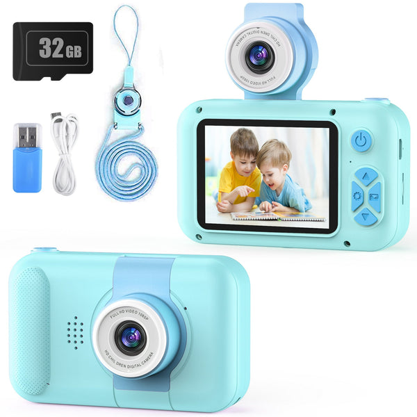 PURULU P22 KIDS CAMERA 180° FLIP-UP LENS FOR SELFIE & VIDEO CAMERAS - BLUE - Like New