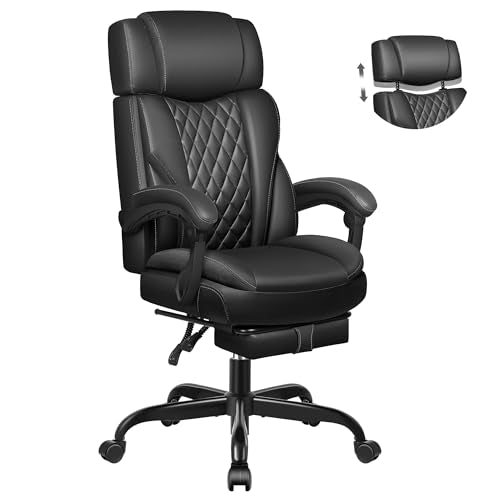 BESTGLORY EXECUTIVE LEATHER OFFICE CHAIR BIG TALL OFFICE CHAIR FOOTREST - BLACK - Like New