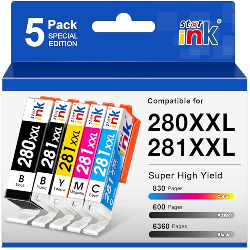 ST@R INK 5 PACK 5 COLOR 280 XXL INK CARTRIDGES 281 XXL INK CARTRIDGES BLACK - Like New