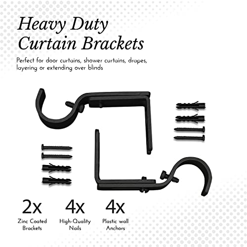 AAZHAN CURTAIN ROD BRACKET METAL ROD HOLD 1" WALL ROD, 2 PCS, 2 PCS - BLACK - Like New