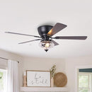 PARROT UNCLE F6386-PU RUSTIC LOW PROFILE CEILING FAN CHANDELIER LIGHT - BLACK - Like New