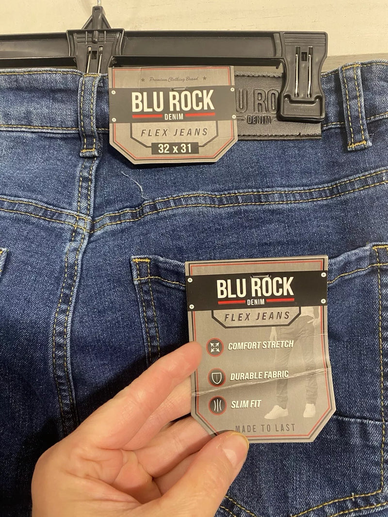BLU ROCK DENIM JEANS MENS CLASSIC RELAXED FIT - SIZE: MEN 32X31 - DARK WASH - Brand New