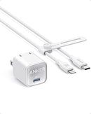 Anker USB C GaN 30W 511 Charger (Nano 3) 6ft Bio-Based, MFi, A2152 - WHITE Like New