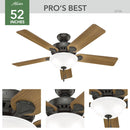 HUNTER PRO'S ENERGY STAR 52-IN NOBLE BRONZE  CEILING FAN LIGHT 5 -BLADE - WALNUT - Like New