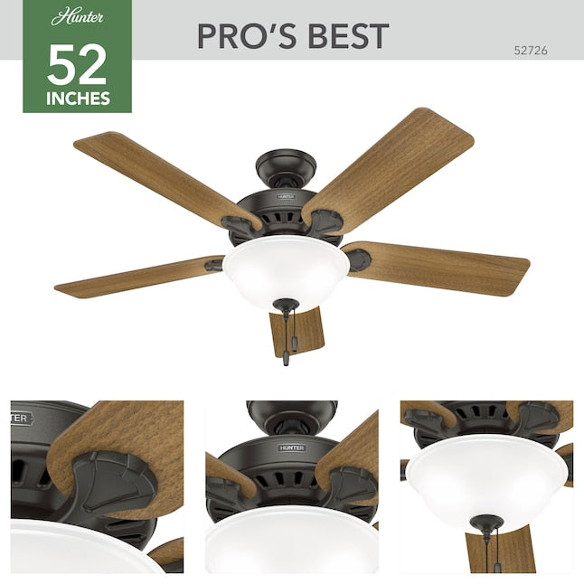 HUNTER PRO'S ENERGY STAR 52-IN NOBLE BRONZE  CEILING FAN LIGHT 5 -BLADE - WALNUT - Like New