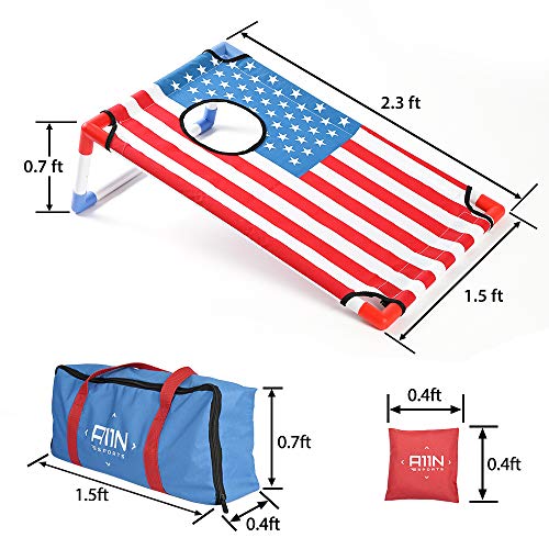 A11N SPORTS Portable PVC Framed Cornhole Game Set 8 Bean Bags Carrying Bag Flag - Like New