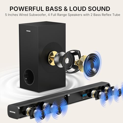WOHOME 2 IN 1 DETACHABLE SOUND BAR, 4.1 CHANNEL BLUETOOTH - BLACK - Like New