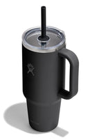 HYDRO FLASK TRAVEL TUMBLER WITH HANDLE, CLEAR LID, STRAW, STAINLESS - BLACK/GRAY - Brand New