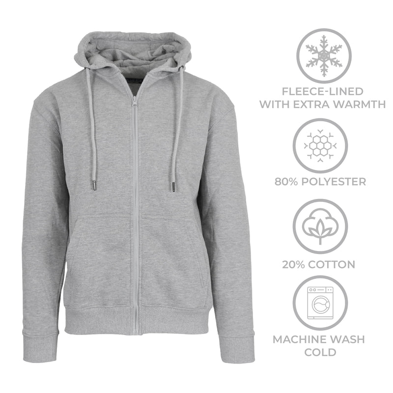 BLUE ICE MEN’S FLEECE-LINED FULL-ZIP HOODIE - SIZE: MEN M - HEATHER GRAY - Brand New