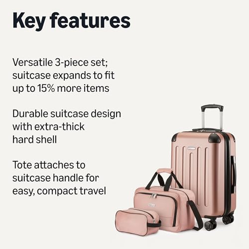 AMAZON BASICS 3-PIECE LUGGAGE SET INCLUDING CARRY-SET 22" HARDSIDE - ROSE GOLD - Like New