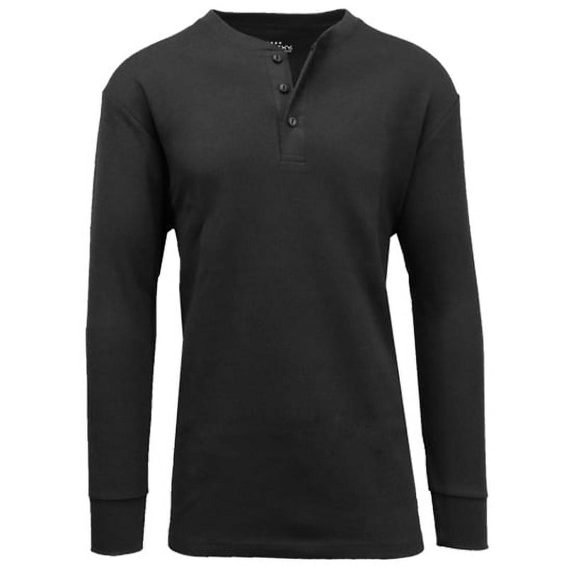 BLUE ICE GALAXY BY HARVIC MEN'S LONG SLEEVE THERMAL HENLEY TEE - SIZE: M - BLACK - Brand New